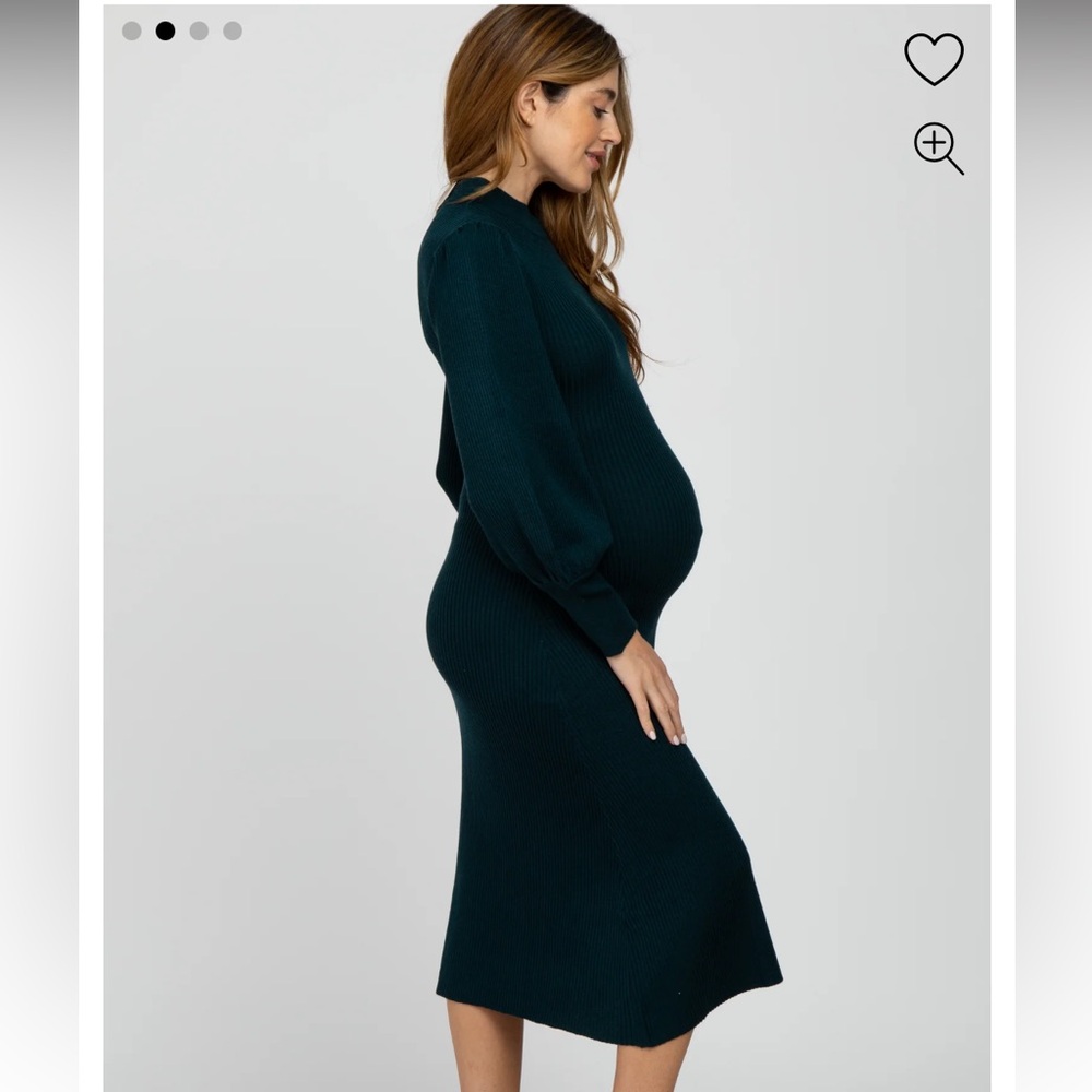 Forest Green Ribbed Body Con Bubble Sleeve Maternity Midi Dress